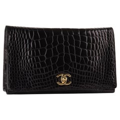 Chanel Rare Black Crocodile Leather Gold Evening 2 in 1 Clutch Shoulder Flap Bag