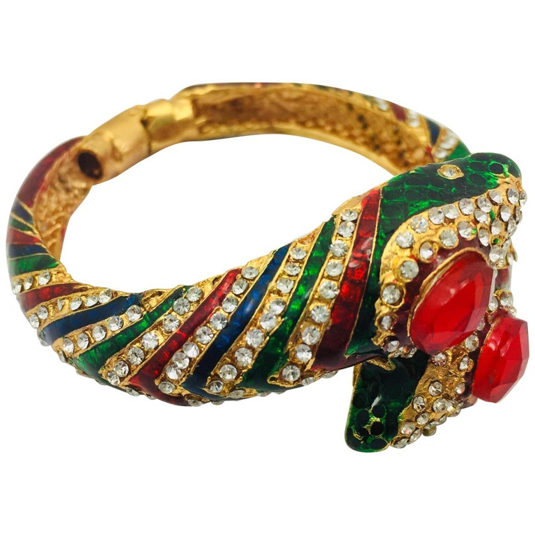 Enamel Faux Diamond Serpenti Bangle Bracelet For Sale at 1stDibs