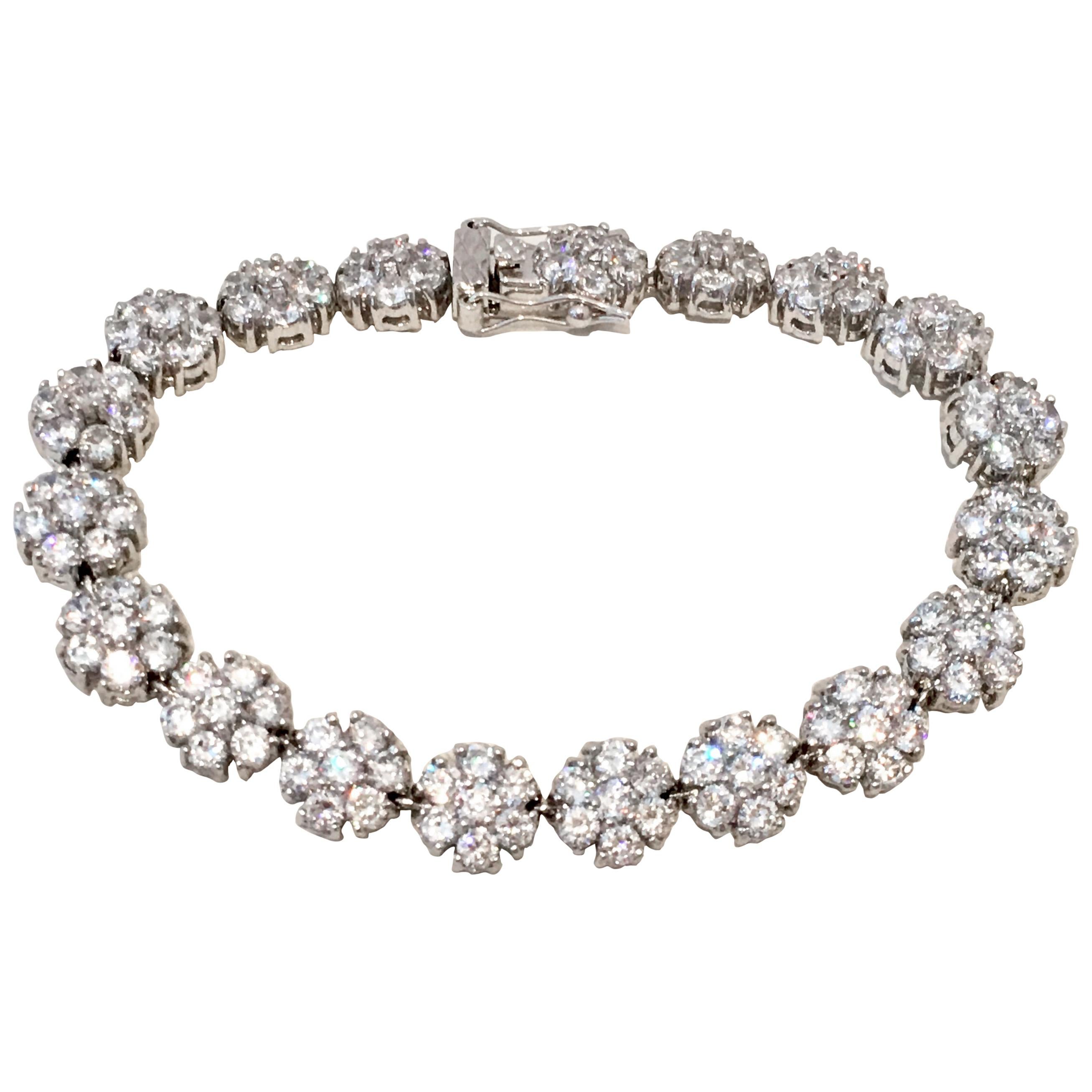 21st Century Silver Plate & Swarovski Crystal "Flower" Link Tennis Bracelet For Sale