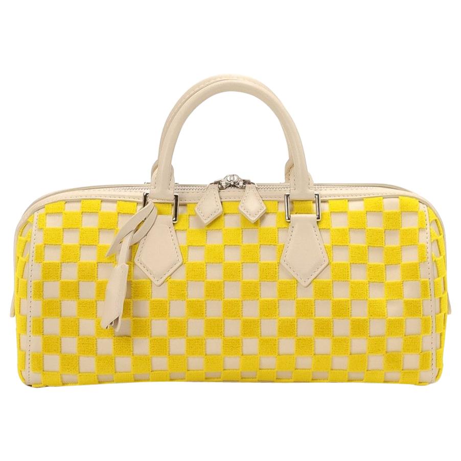 Louis Vuitton Ivory Yellow Fabric Leather Top Handle Satchel Bag W/Accessories