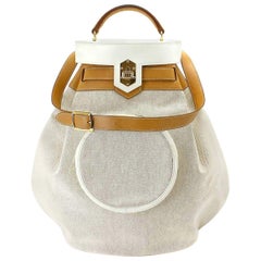 Vintage Hermes Tan Canvas Cognac Leather Top Handle Satchel Carryall Shoulder Bag