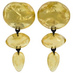 Vintage Gerda Lyngaard for Monies Oversized Dangling Clip Earrings Amber Resin