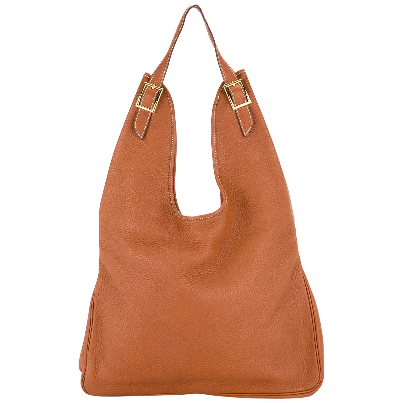 Hermes Cognac Leather Large Hobo Style Carryall Shoulder Bag