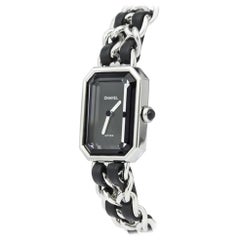 Vintage Chanel Stainless Steel Silver Black Leather Chain Women's Wrist Watch