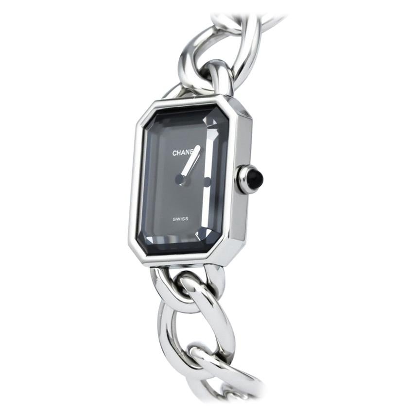 Chanel Ladies Stainless Steel Silver Black Chain Quartz Wristwatch