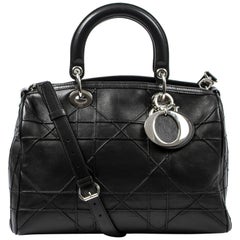 Used Dior 2 Way Tote Black Leather Handbag