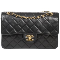 Chanel Classic Double Flap 23 Black Calf Leather Clutch Hand Bag 