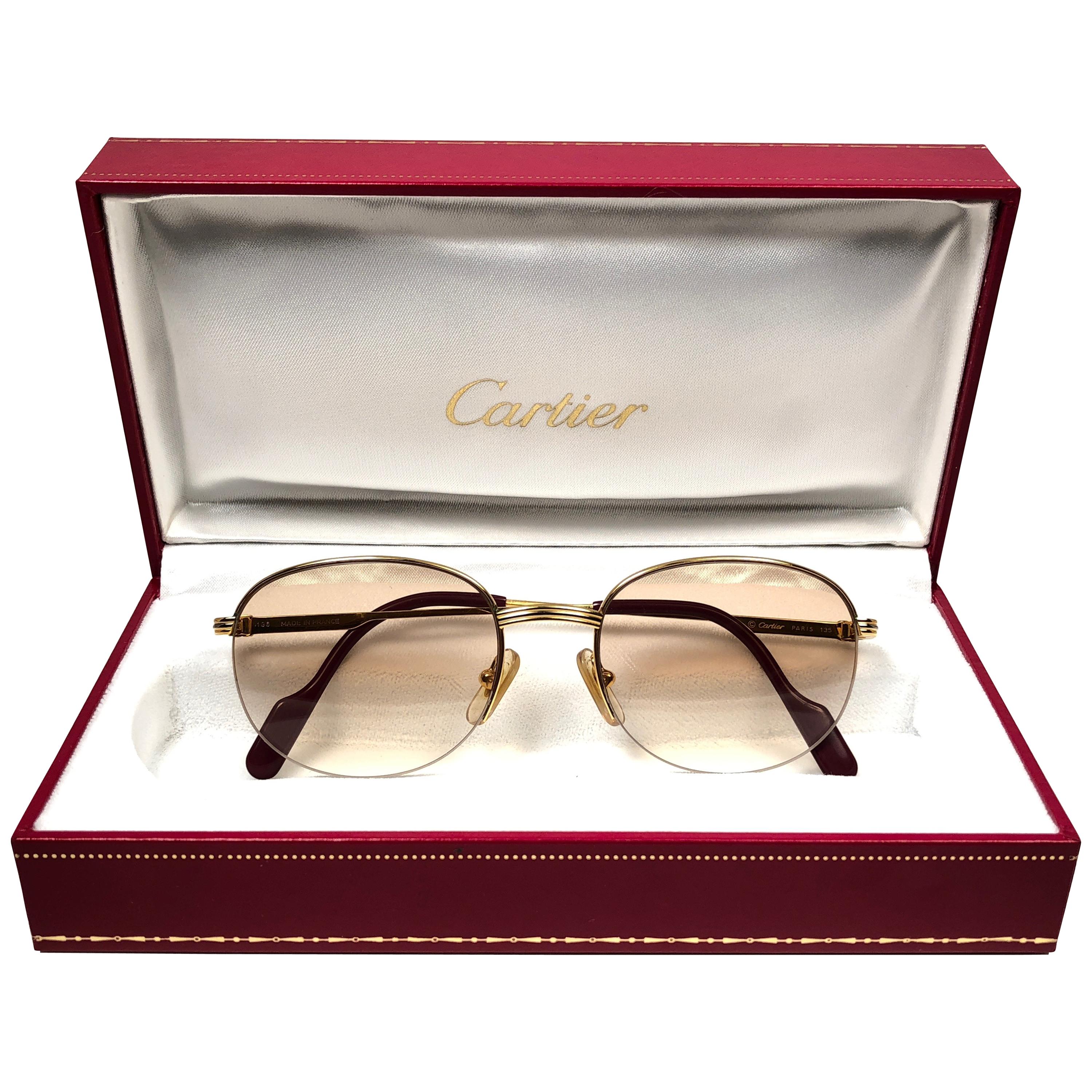 New Cartier Colisee Half Frame 49mm Sunglasses 18k Gold Sunglasses France