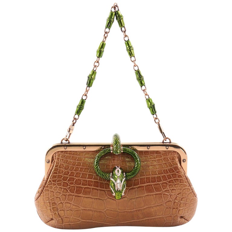Gucci Jeweled Snake Head Frame Clutch Alligator Small at 1stdibs