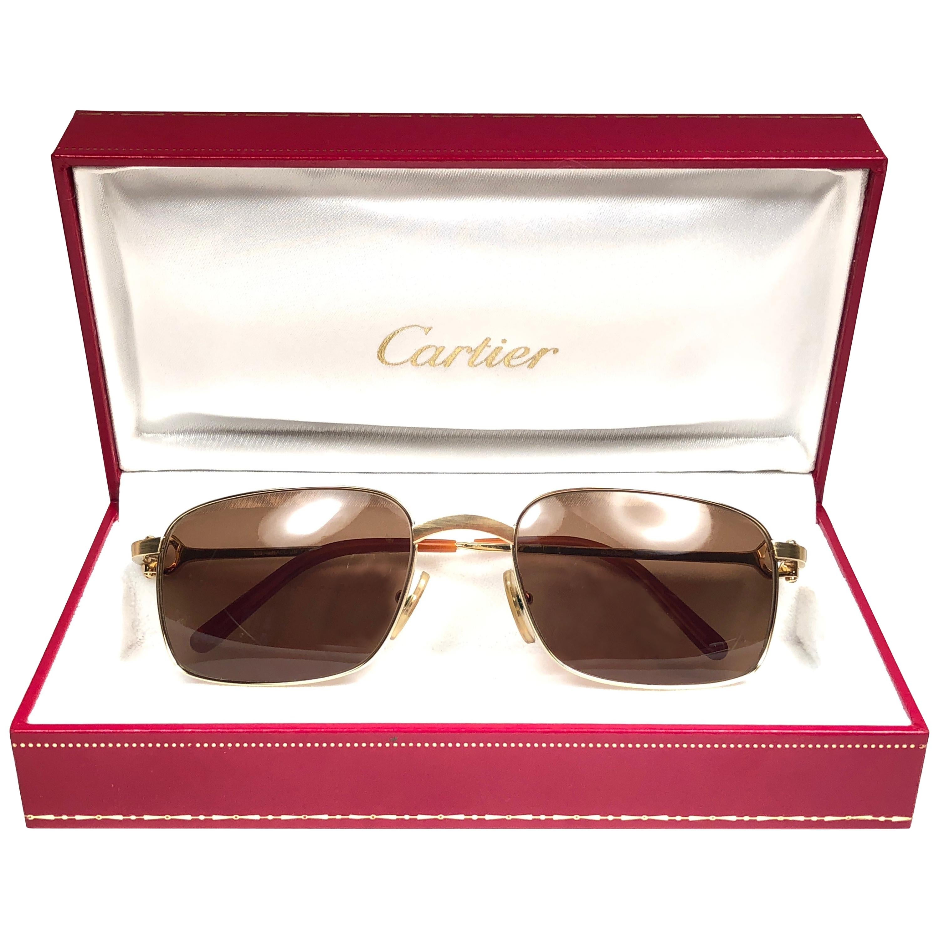 New Cartier Temper 54mm Brushed 18k Gold Sunglasses France
