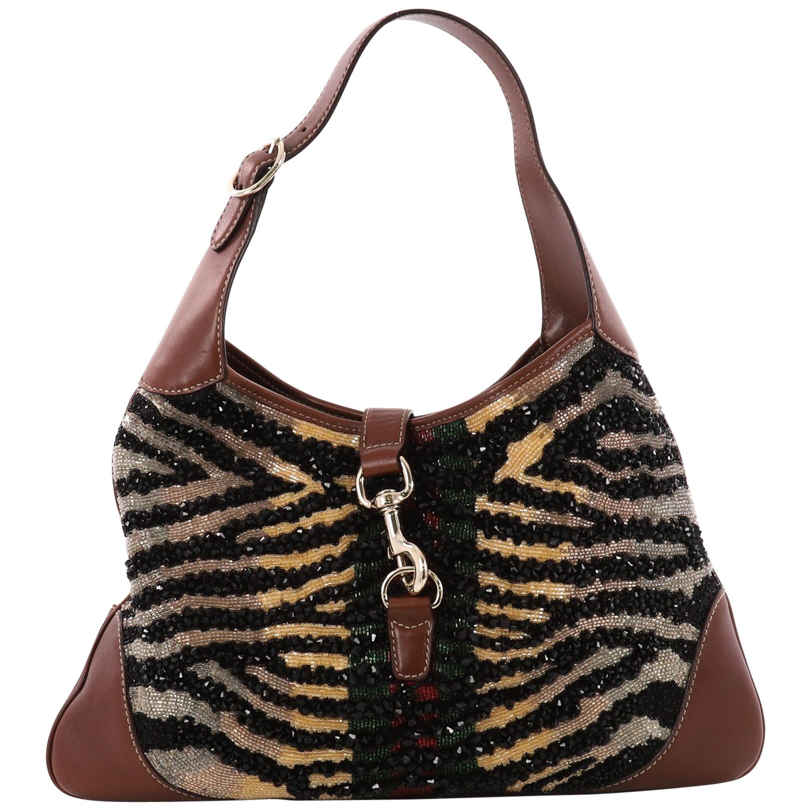 Gucci Jackie O Bouvier Web Hobo Embellished Leather Medium