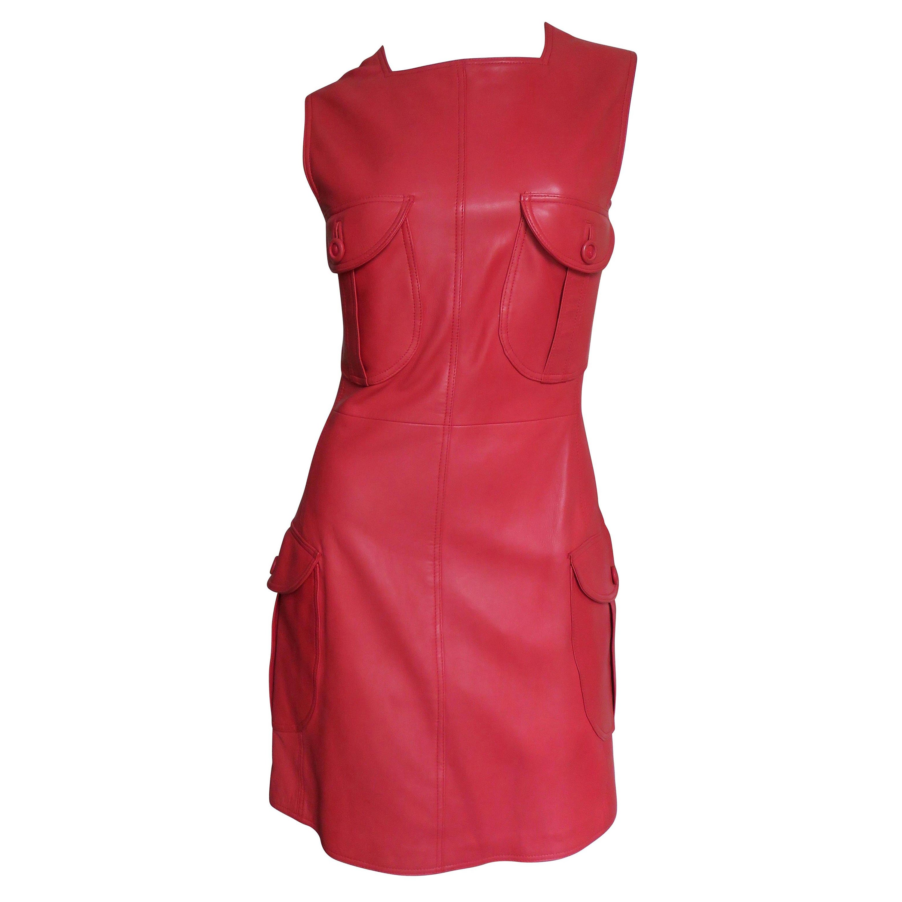 Gianni Versace New F/W 1996 Red Leather Dress For Sale