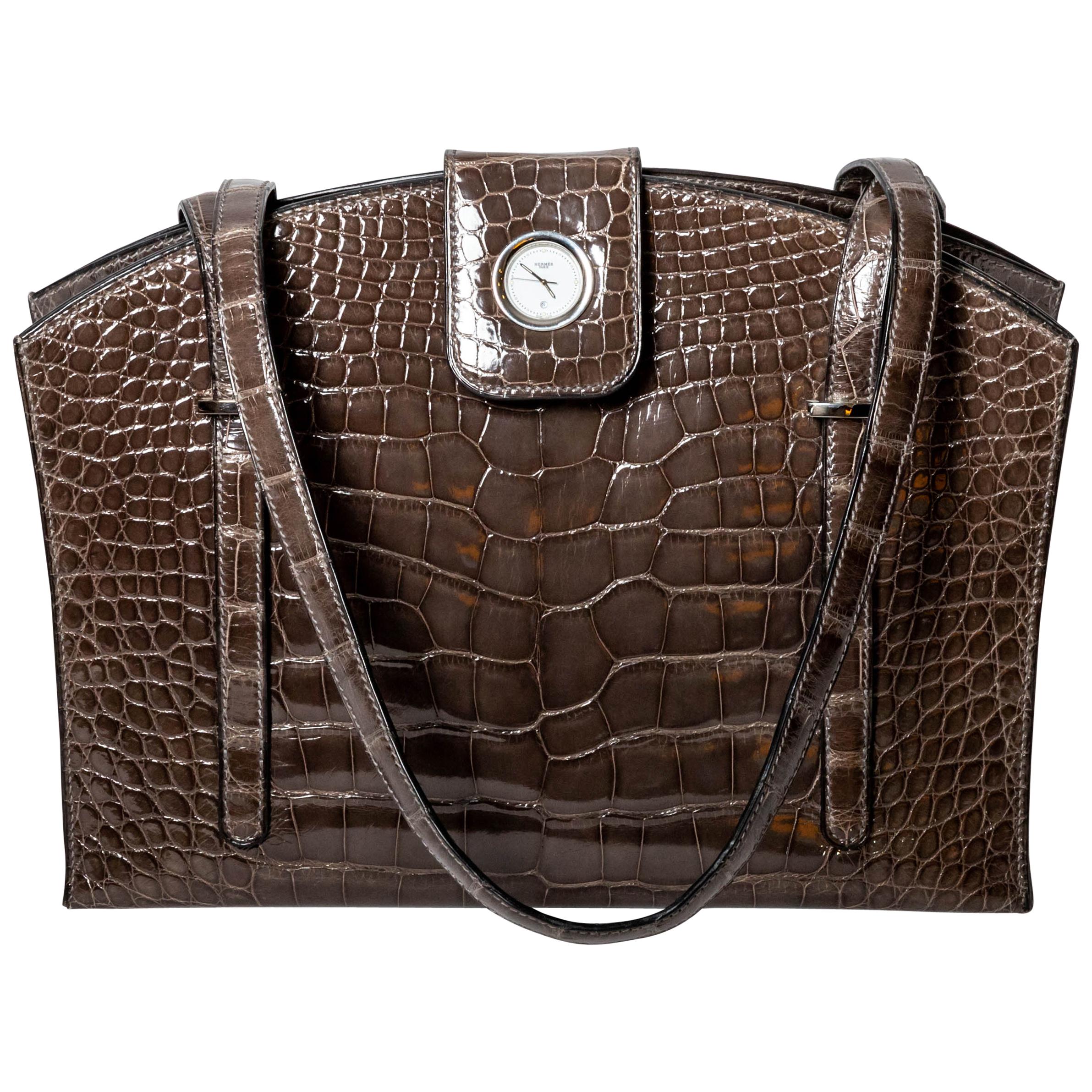 Hermes Lyn Alligator Handbag with Palladium Hardware