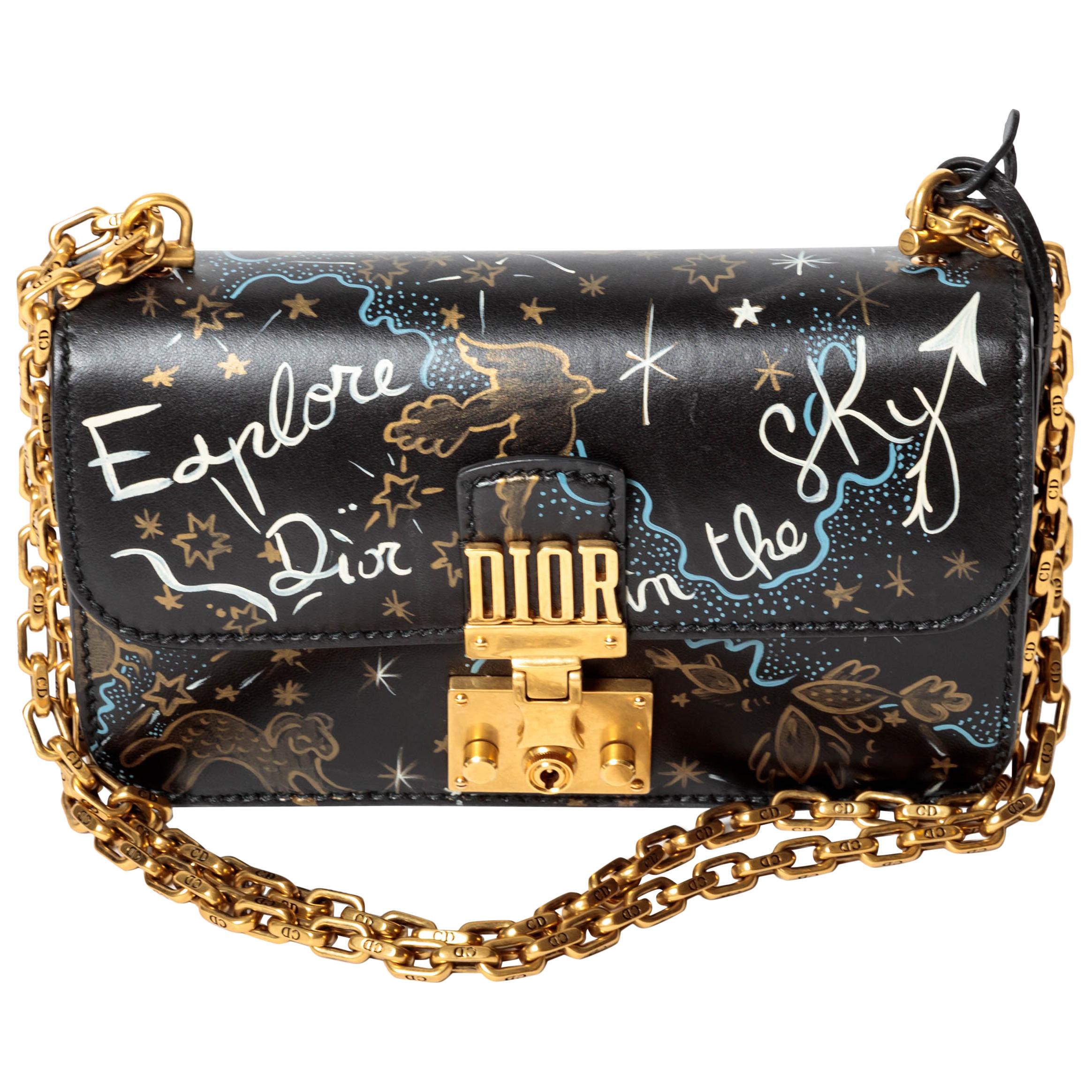 Christian Dior Handpainted Bag with Gold Chain For Sale at 1stDibs