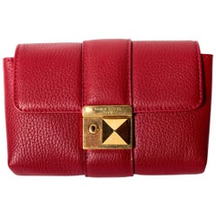 Sonia Rykiel Red Leather Fanny Pack /  Belt Bag with Gold Hardware
