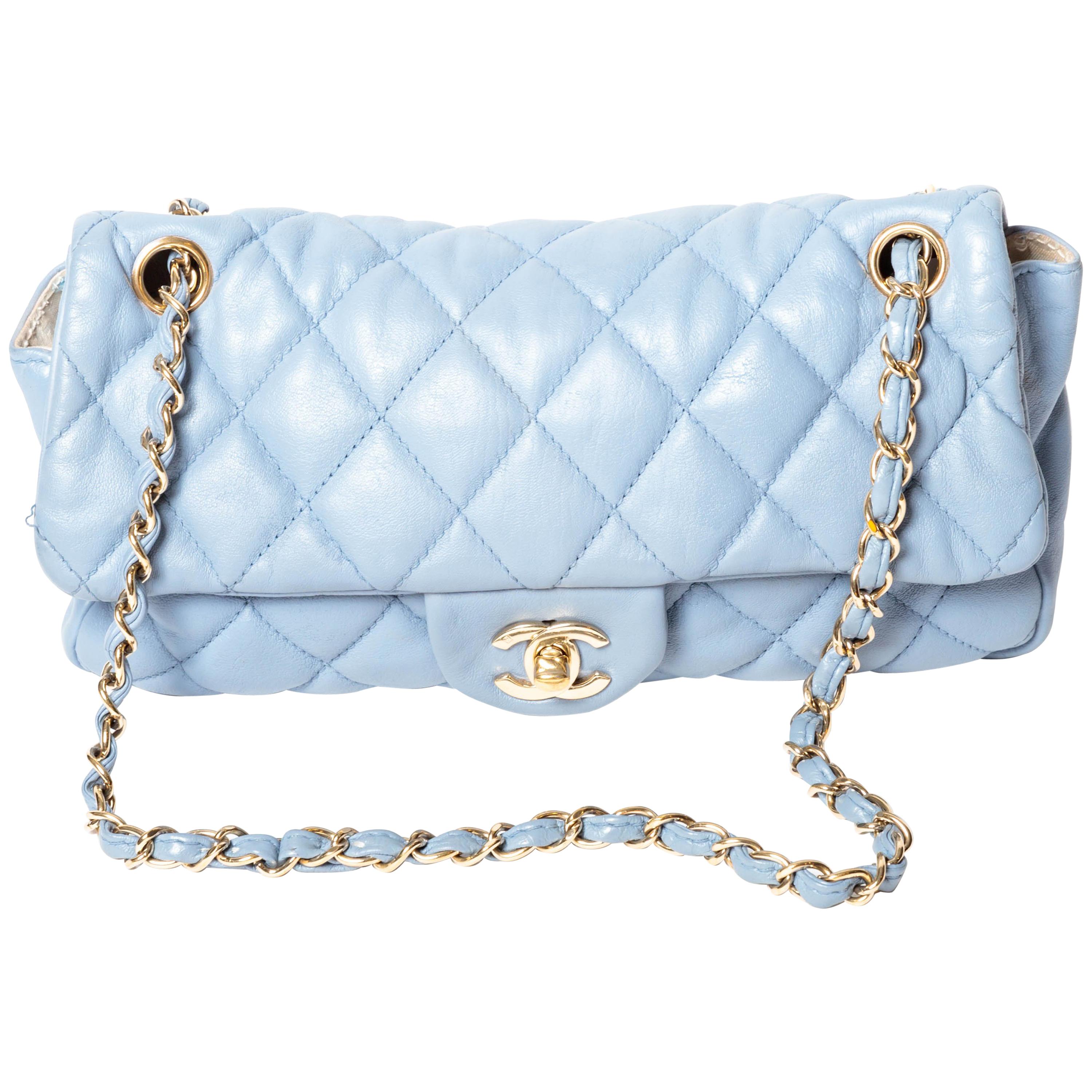 Chanel Powder Blue Single Flap with Gold Hardware - 2005 - 2006 Collection For Sale