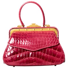 Vintage Suarez Genuine Crocodile Top Handle Handbag with Detachable Shoulder Strap
