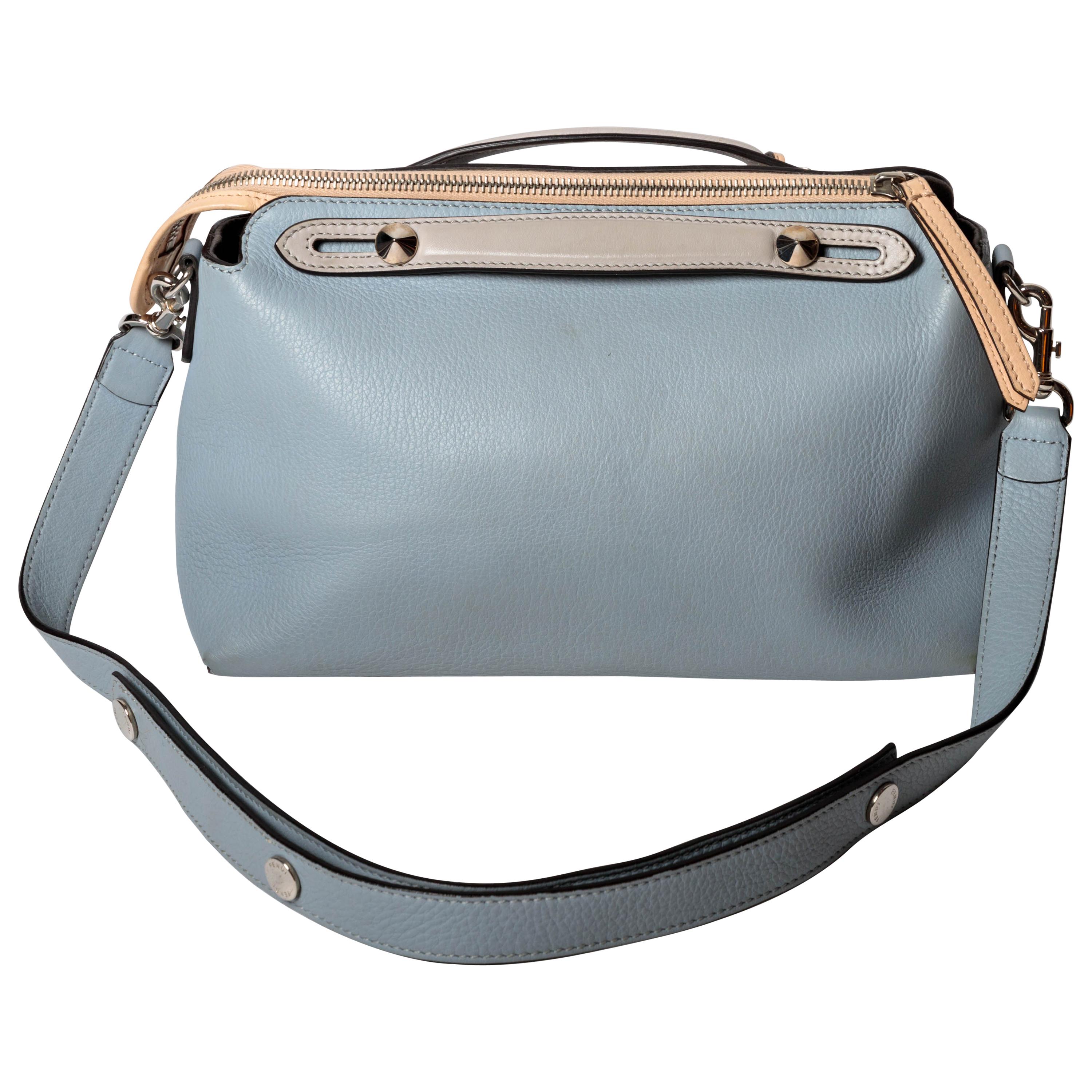 Fendi Top Handle Ice Blue Leather Bag with Detachable Shoulder Strap  For Sale