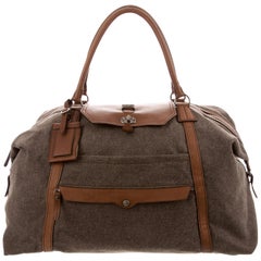Brunello Cucinelli New Men's Leather Canvas Cognac Carryall Travel Weekender Bag