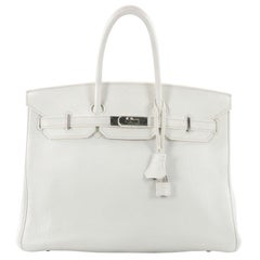Hermes Birkin Handbag White Clemence with Palladium Hardware 35