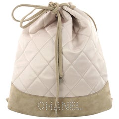 Chanel Vintage Drawstring Backpack Quilted Satin with Suede Medium