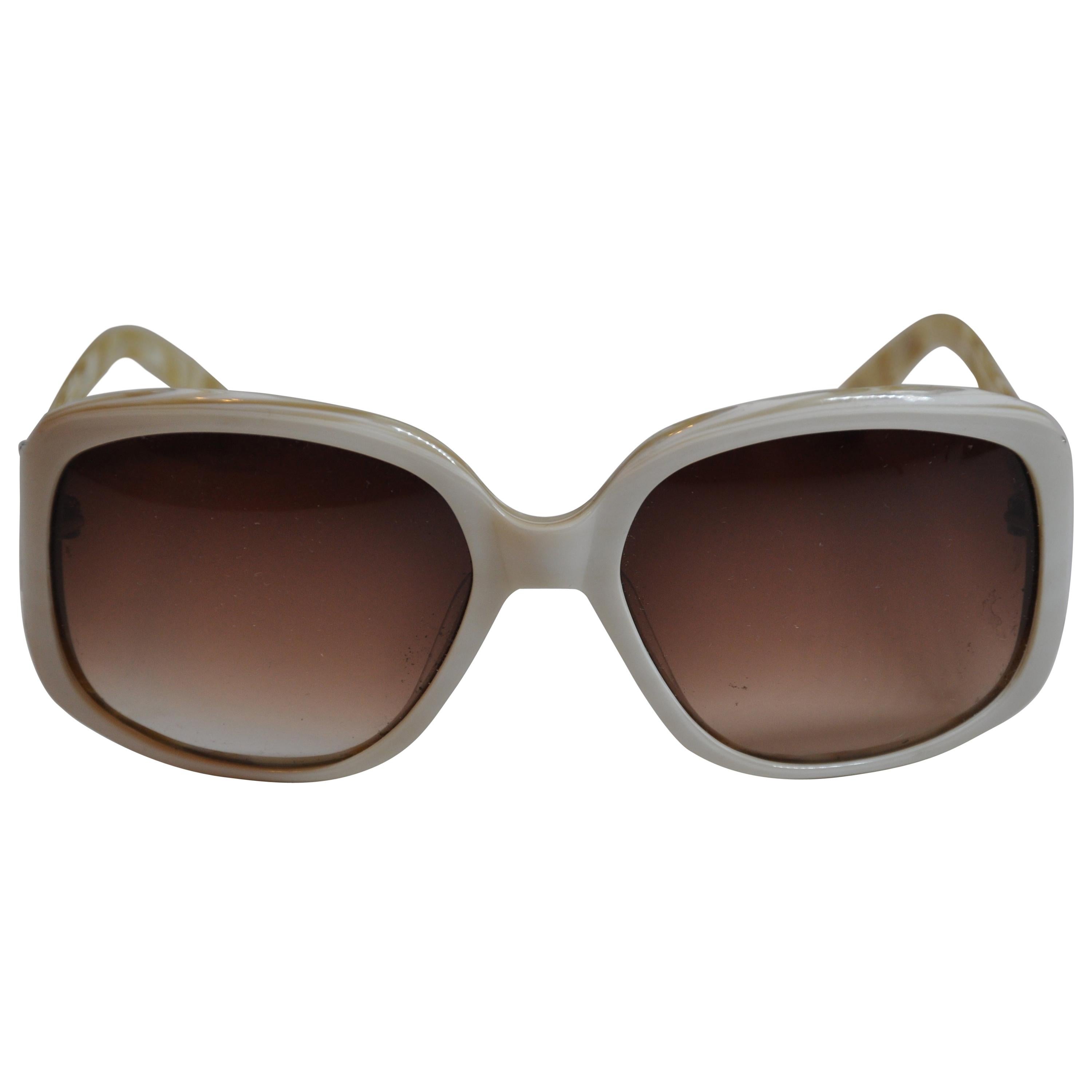 Oscar de la Renta Cream with Multi-Pearl Interior Lucite Sunglasses