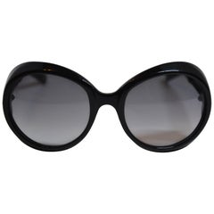 Vintage Bottega Veneta Signature Detailed Large Black Lucite Sunglasses