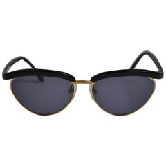 Retro Yves Saint Laurent Black Lucite with Gilded Gold Hardware "Swirl" Sunglasses