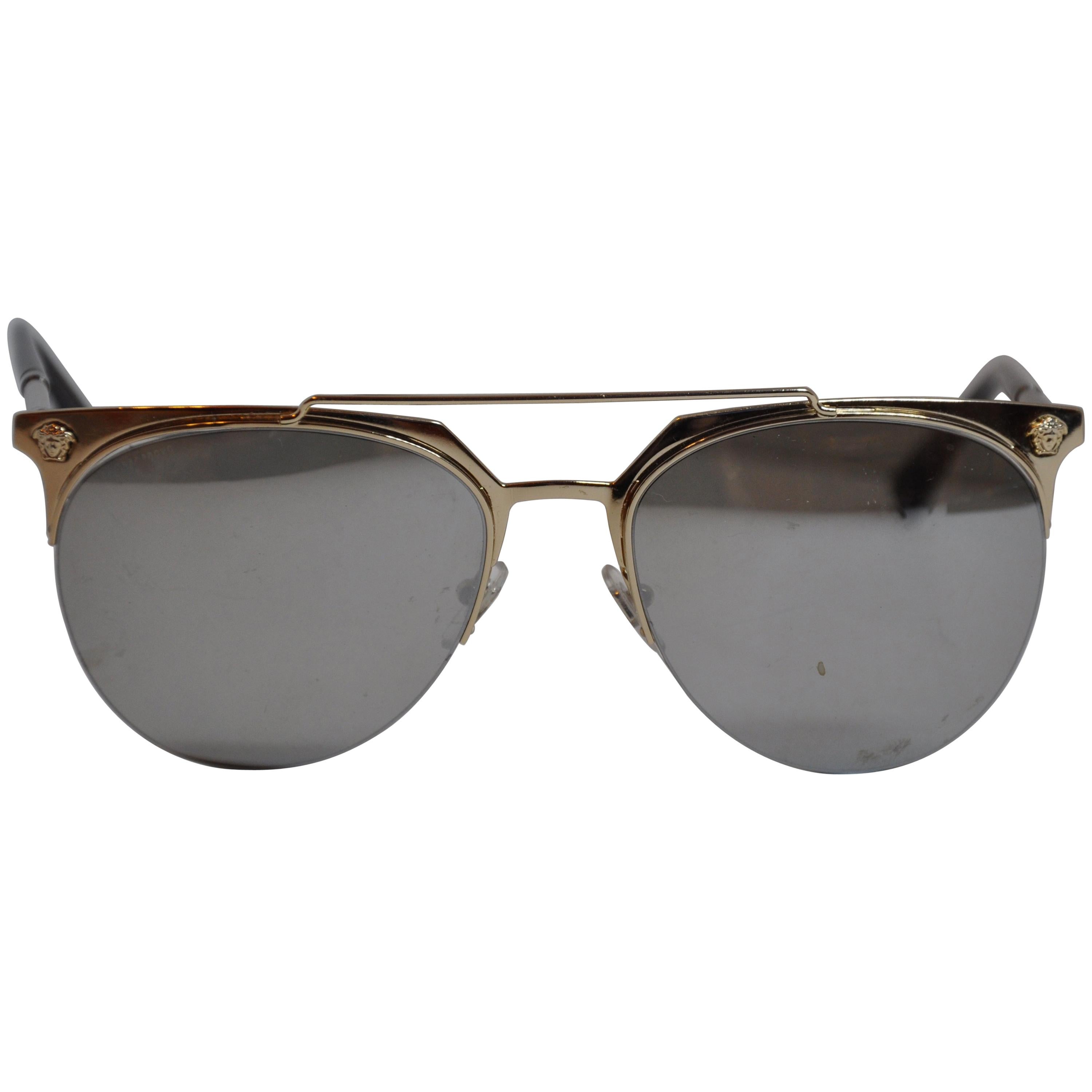 Gianni Versace Signature Polished Gilded Gold Hardware Sunglasses For Sale