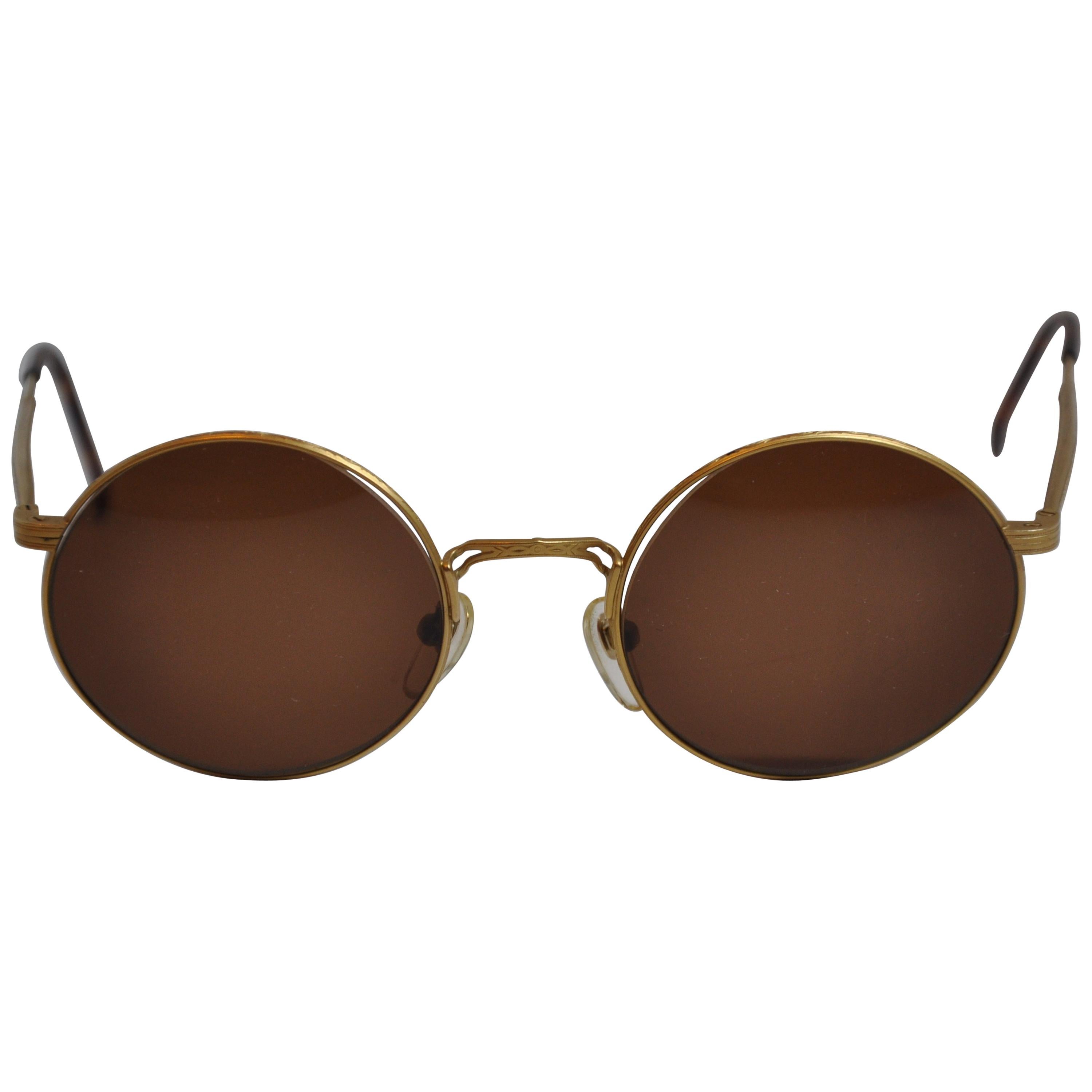 Masuda Signature Detailed Etched Gilded Gold Hardware Sunglasses For Sale