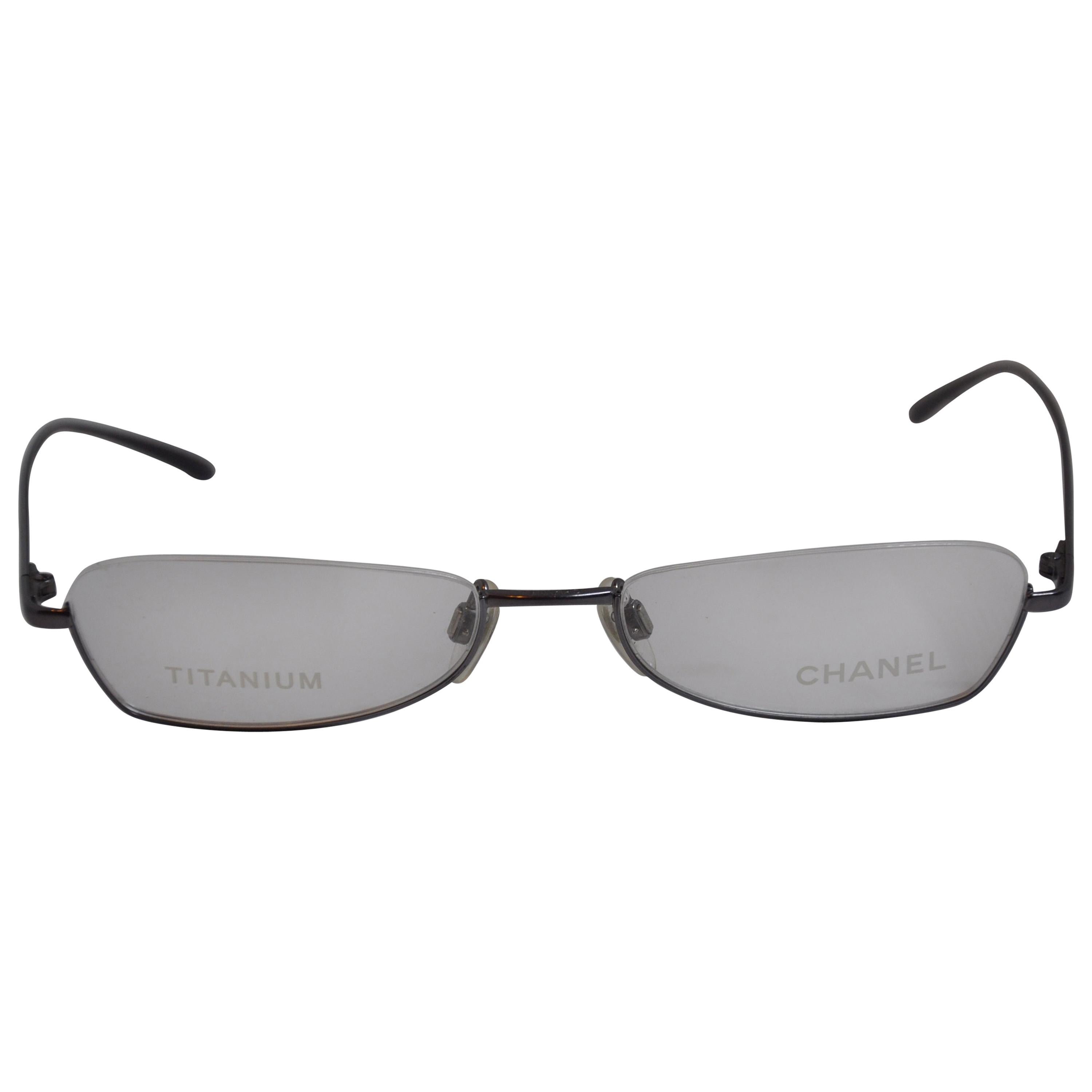 Chanel Iridescent Titanium Warm-Lavender Weightless Half-Frame Reading Glasses For Sale
