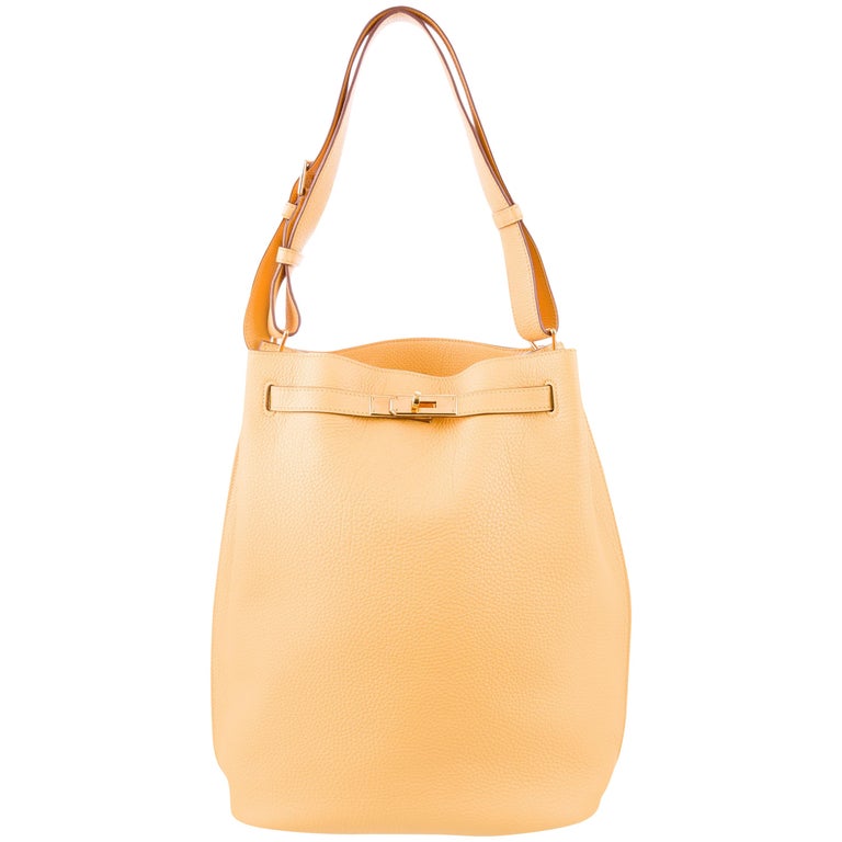 Hermes Mustard Yellow Leather Large Carryall Travel Tote Shoulder Bag