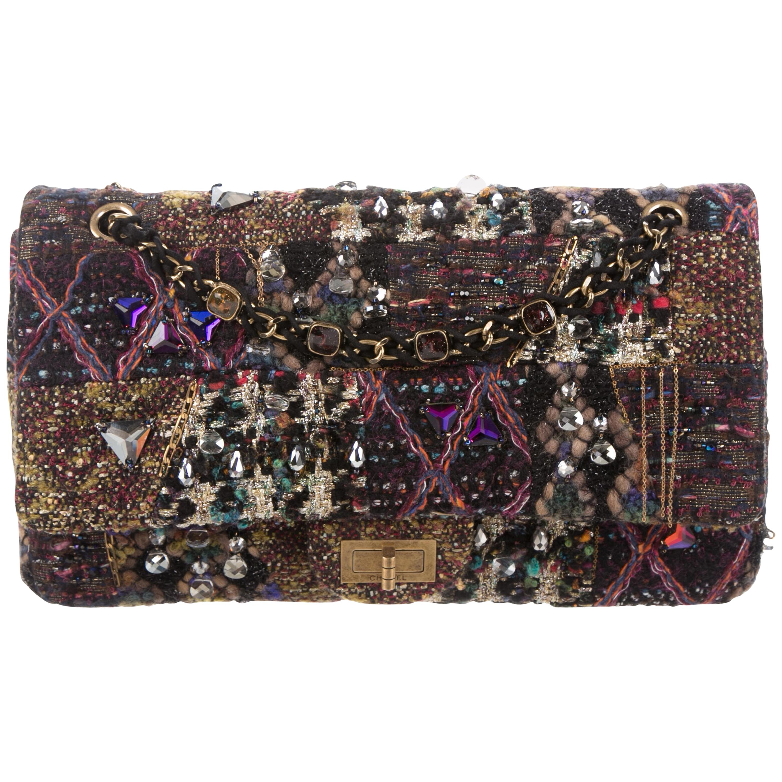 Chanel New Tweed Multi Color Crystal Bead Reissue Shoulder Flap Bag