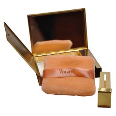 Vintage Volupte Polished Gold Hardware Complete Compact & Lipstick-In-One 