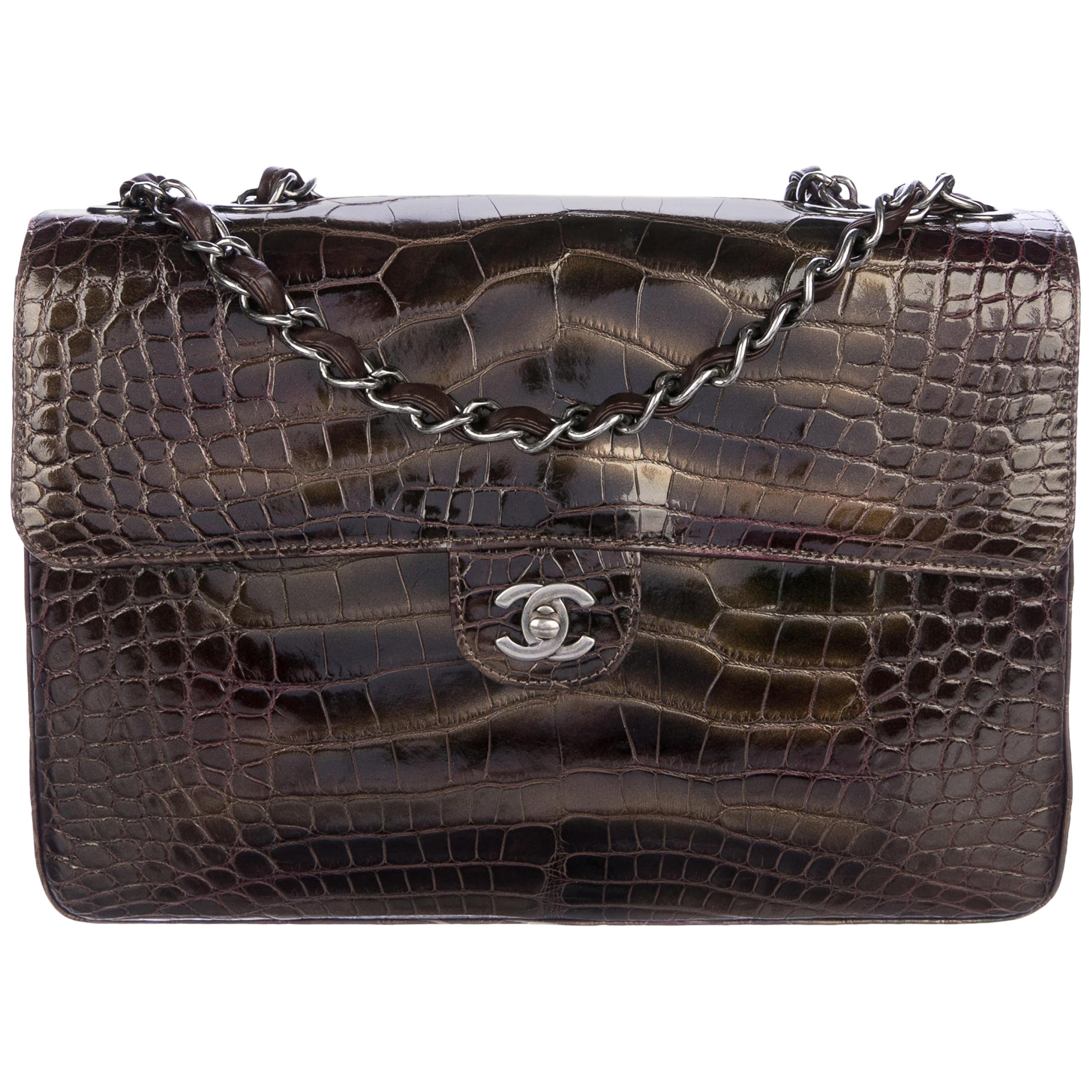 Chanel NEW Alligator Leather Large Jumbo Evening Shoulder Flap Bag 