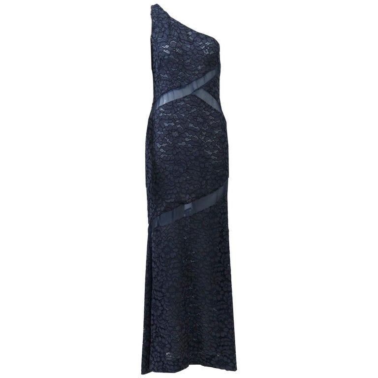 Jean Louis Scherrer Navy Lace Gown with Organza Coat For Sale at 1stDibs
