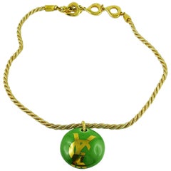 Yves Saint Laurent Vintage Ceramic Logo Pendant Rope Necklace