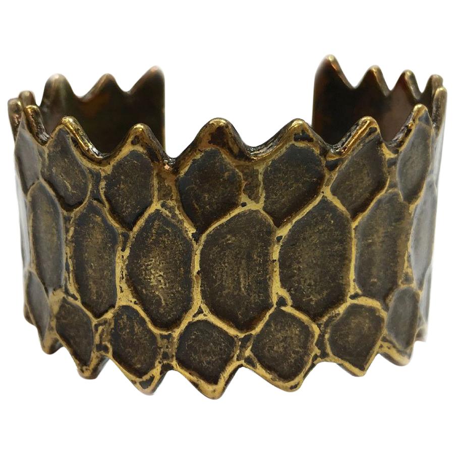 YVES SAINT LAURENT Vintage Ethnic Cuff Bracelet in Bronze Color
