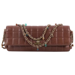 Chanel Chocolate Bar Beaded Chain Flap Bag Quilted Calfskin East West 