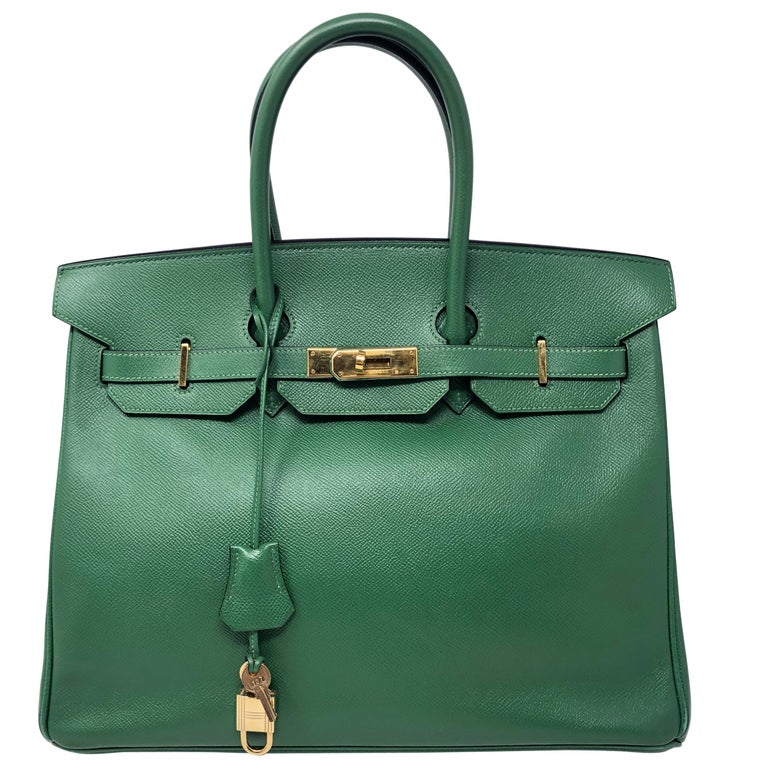 Hermes Emerald Green courchevel leather Gold hardware Birkin 35 Bag at ...