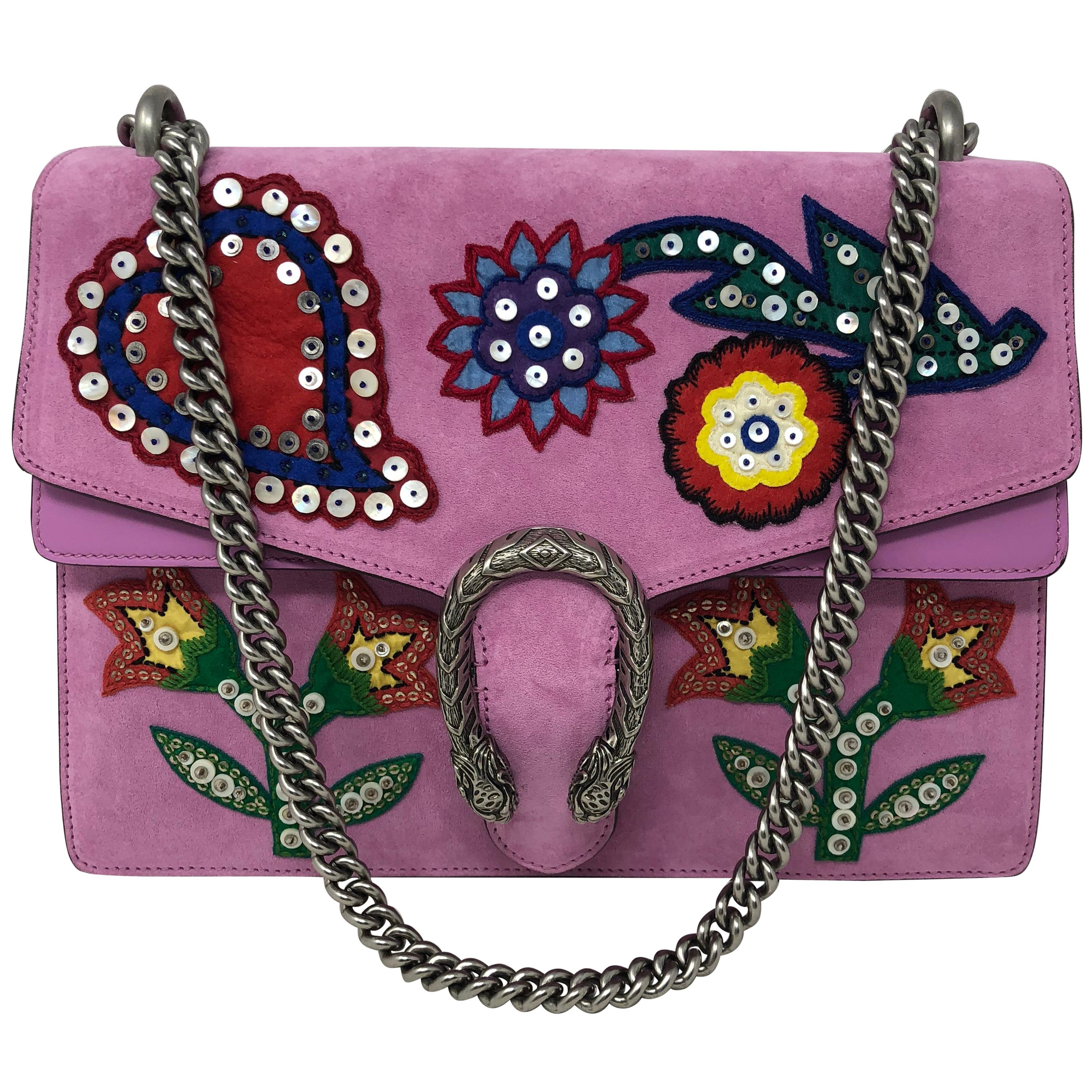 Gucci Dionysus Medium Beaded Heart and Flowers Pink Shoulder Bag 