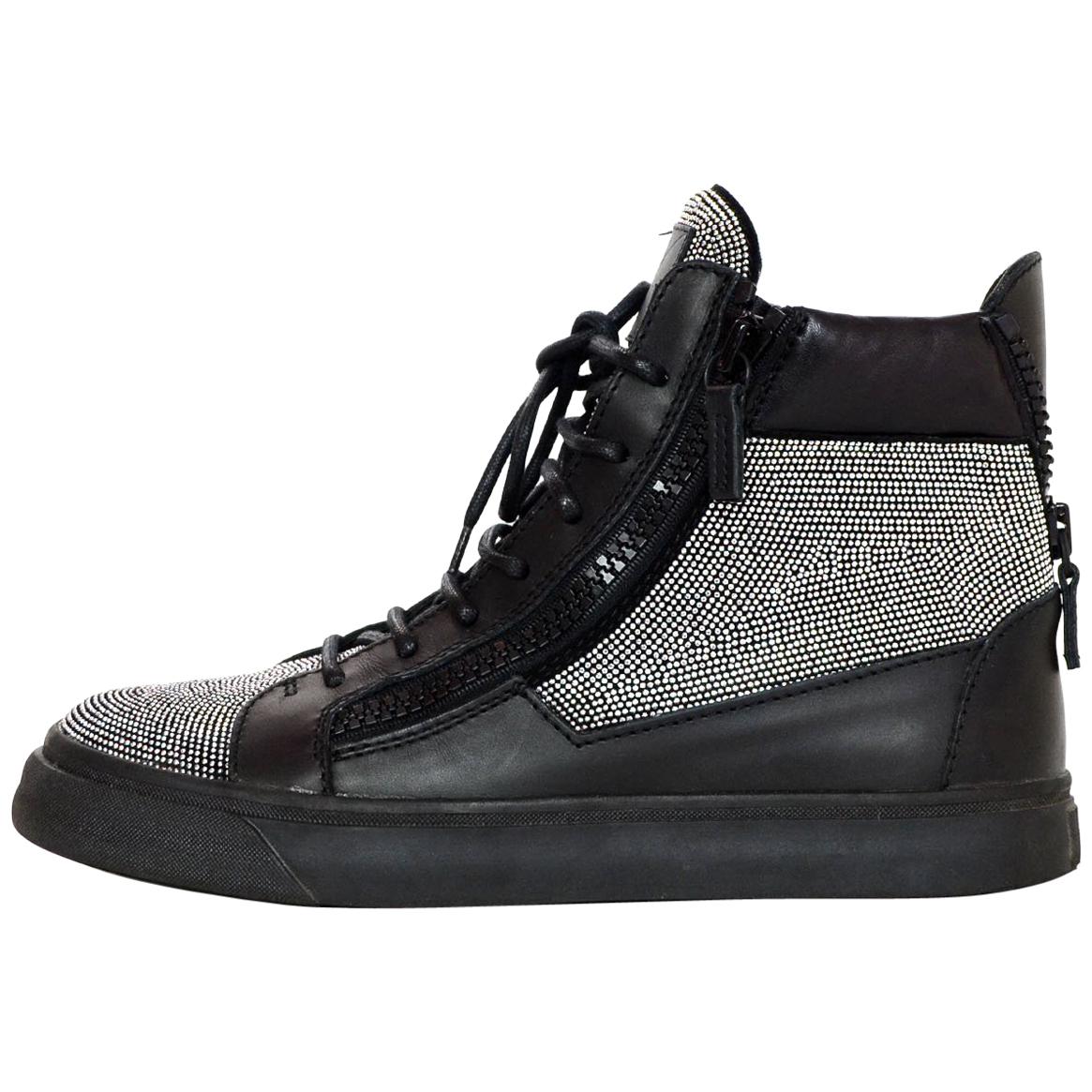 Giuseppe Zanotti Black High Top Crystal Unisex Sneakers sz 41