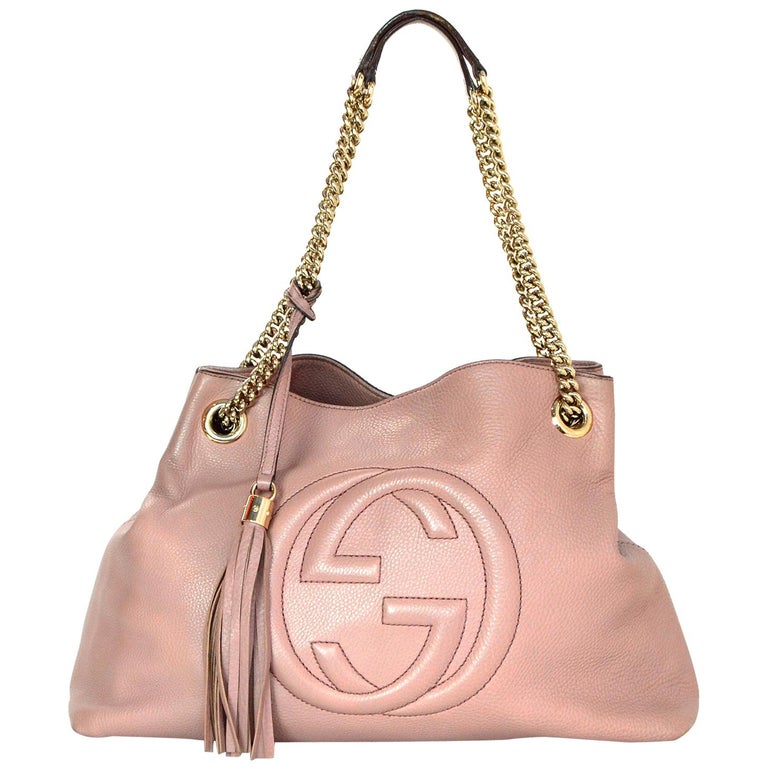 Gucci Mauve Pebbled Leather Medium GG Logo Soho Tassel Tote Bag rt ...