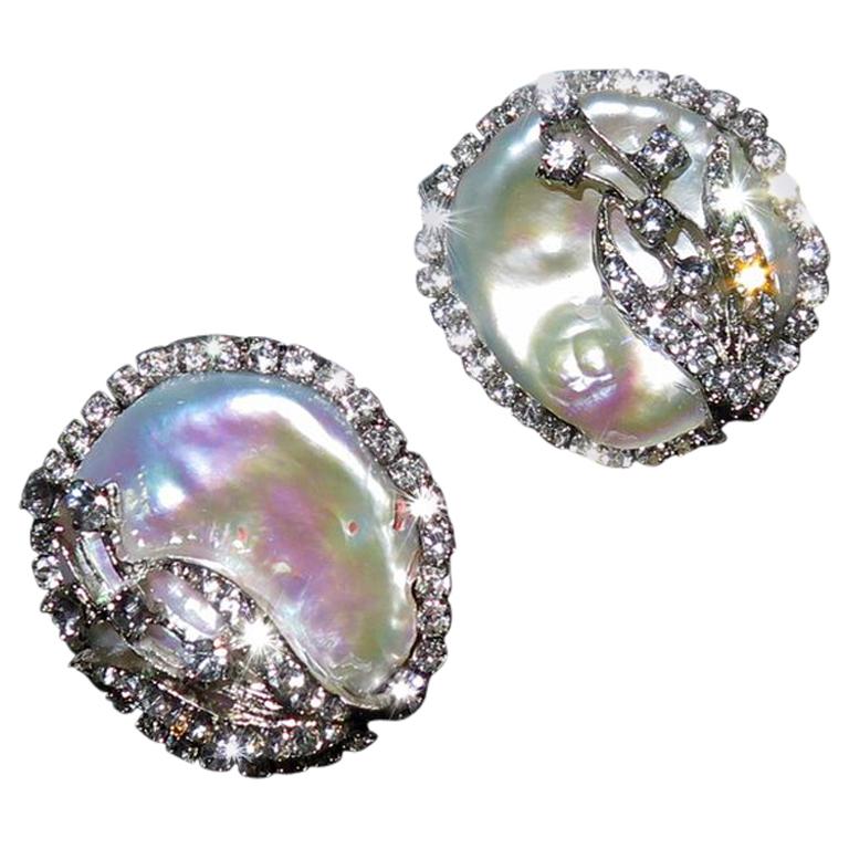 Mei's Swarovski Crystal with Pearl Button Clip Earrings						