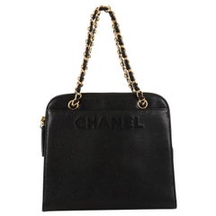 Chanel Vintage Logo Chain Tote Caviar Small