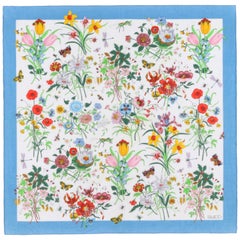 Retro GUCCI c.1970s Vittorio Accornero Wildflower Butterfly Floral Square Cotton Scarf