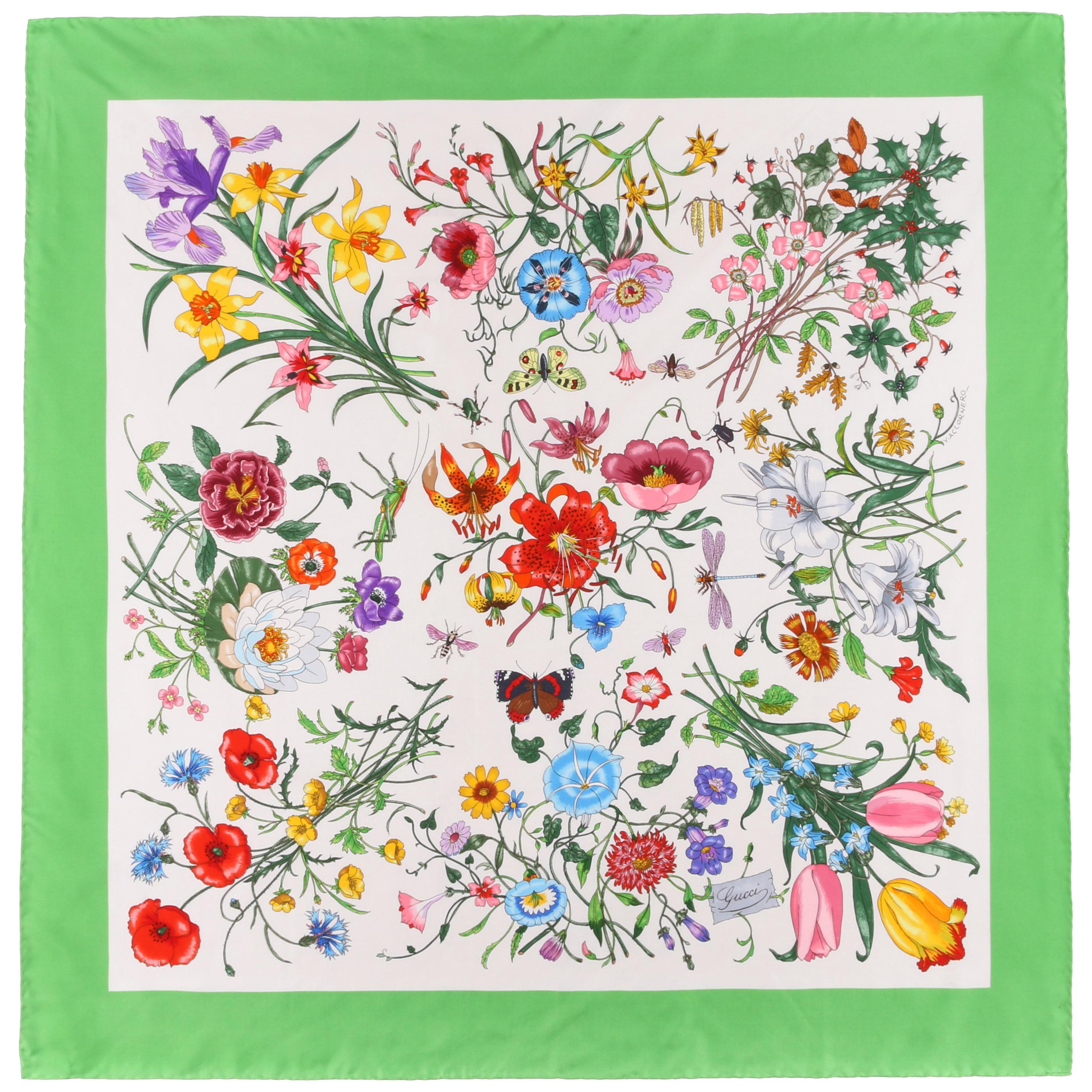 GUCCI c.1970s Vittorio Accornero Iconic "Flora" Print Silk Scarf