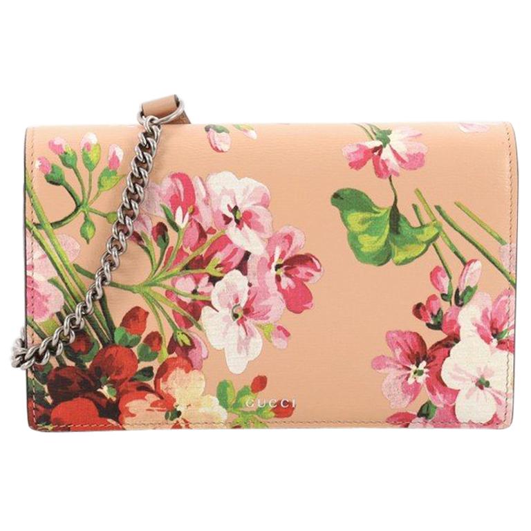 Gucci Chain Wallet Blooms Print Leather