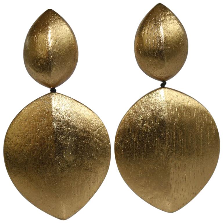Monies Acacia Wood and Gold Leaf Clip Earrings
