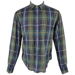 45rpm Size M Green & Navy Plaid Cotton Long Sleeve Shirt